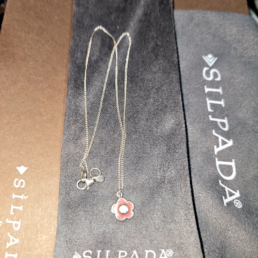 Silpada Girls Silver and Pink Flower Necklace